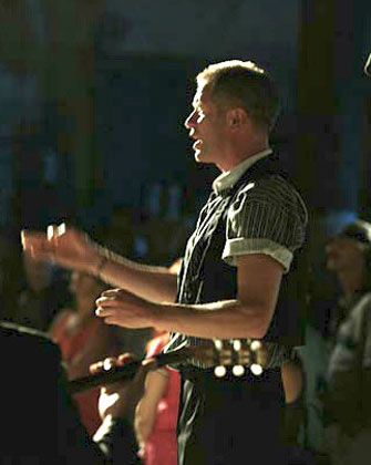 conducting with Kneehigh Theatre in Nicosia, 2004